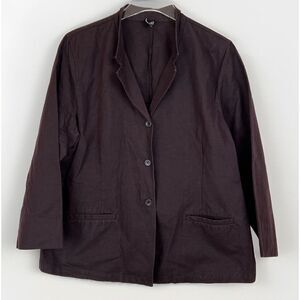 Eileen Fisher Linen Stand Collar Light Blazer Jacket M/L Merlot‎